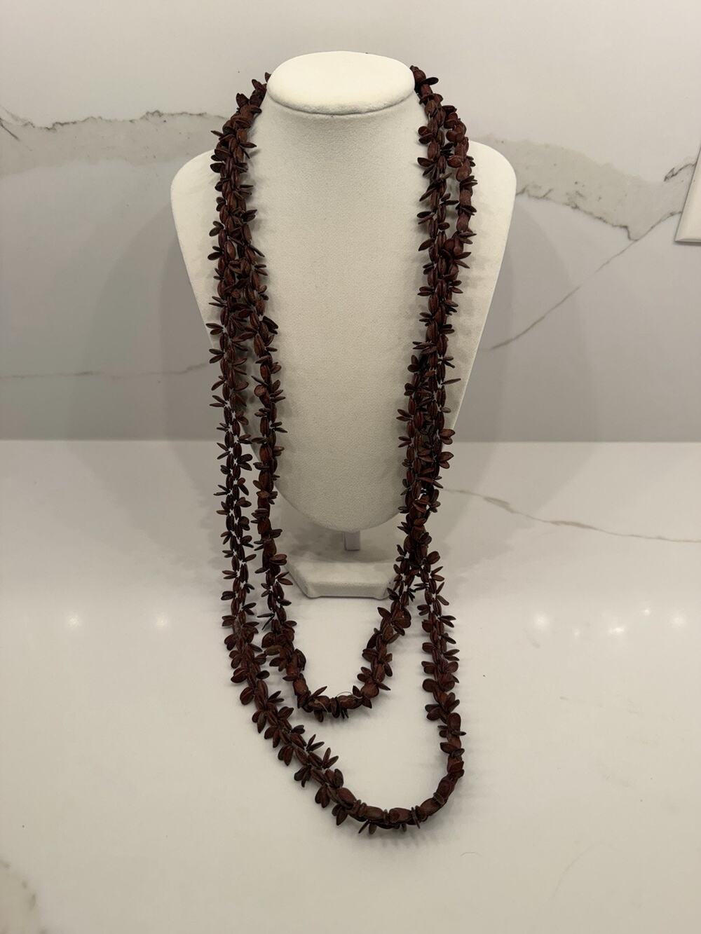 Vintage Hawaiian Style Seed Wood Necklaces Set of 2 Long Multi Strand Lei